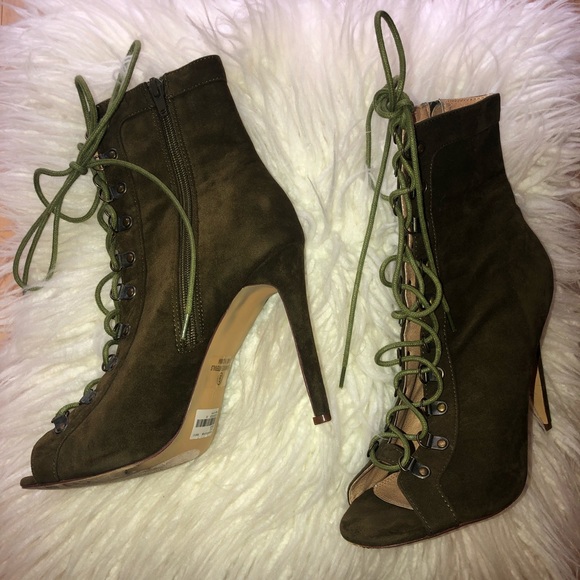 Shoes - Olive green women’s high heeled booties